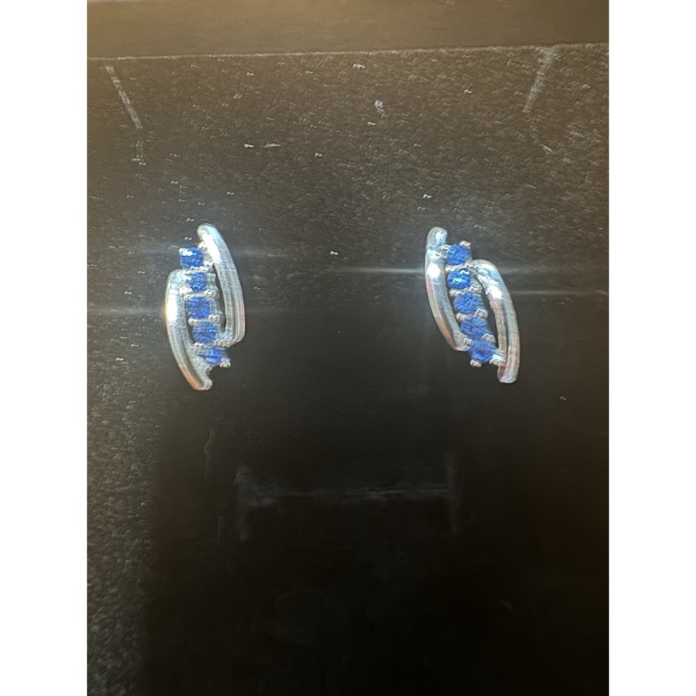 Sterling Silver Crawler Earrings With Lab Created Blue Sapphires